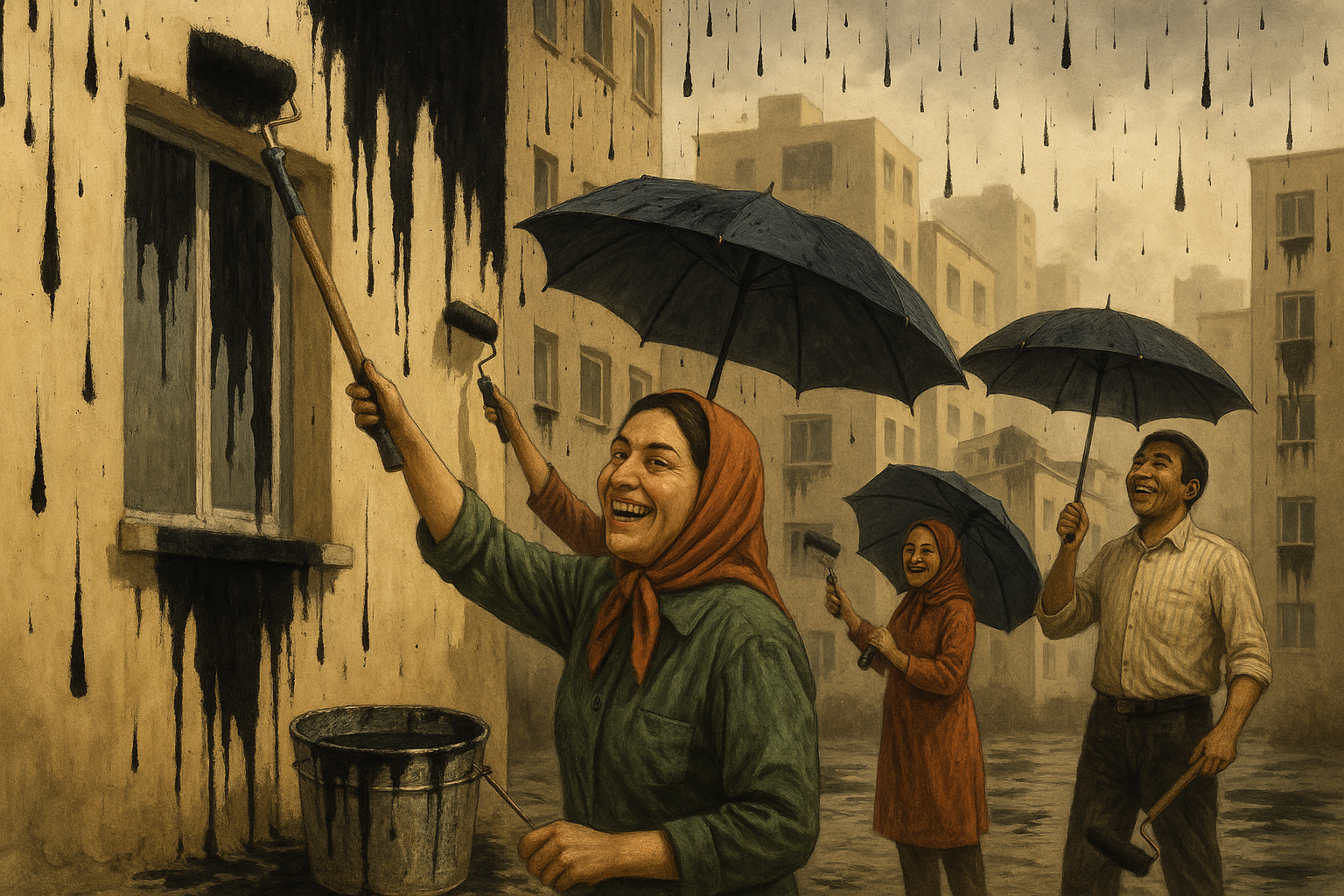 Tehran Residents Mistake Black Rain for New Eco-Friendly Paint Initiative